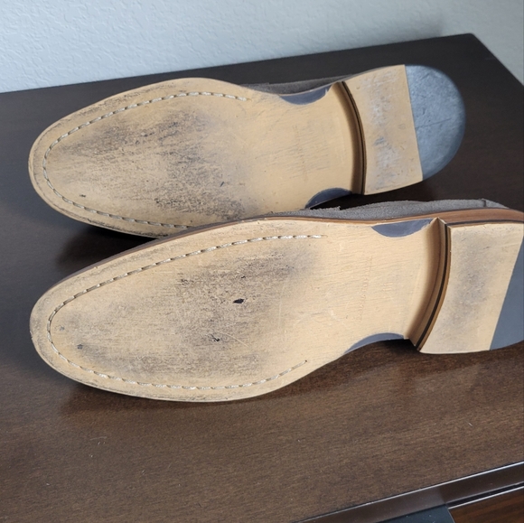 Men size 11 Banana Republic Men’s Grey Leather Penny Loafers, wood sole! - Picture 2 of 4